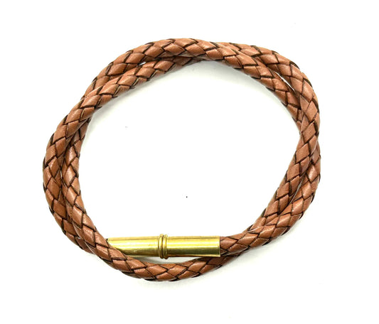 Flint Bolo Bracelet | Leather Braided .22 | Tan | Tres Cuervos