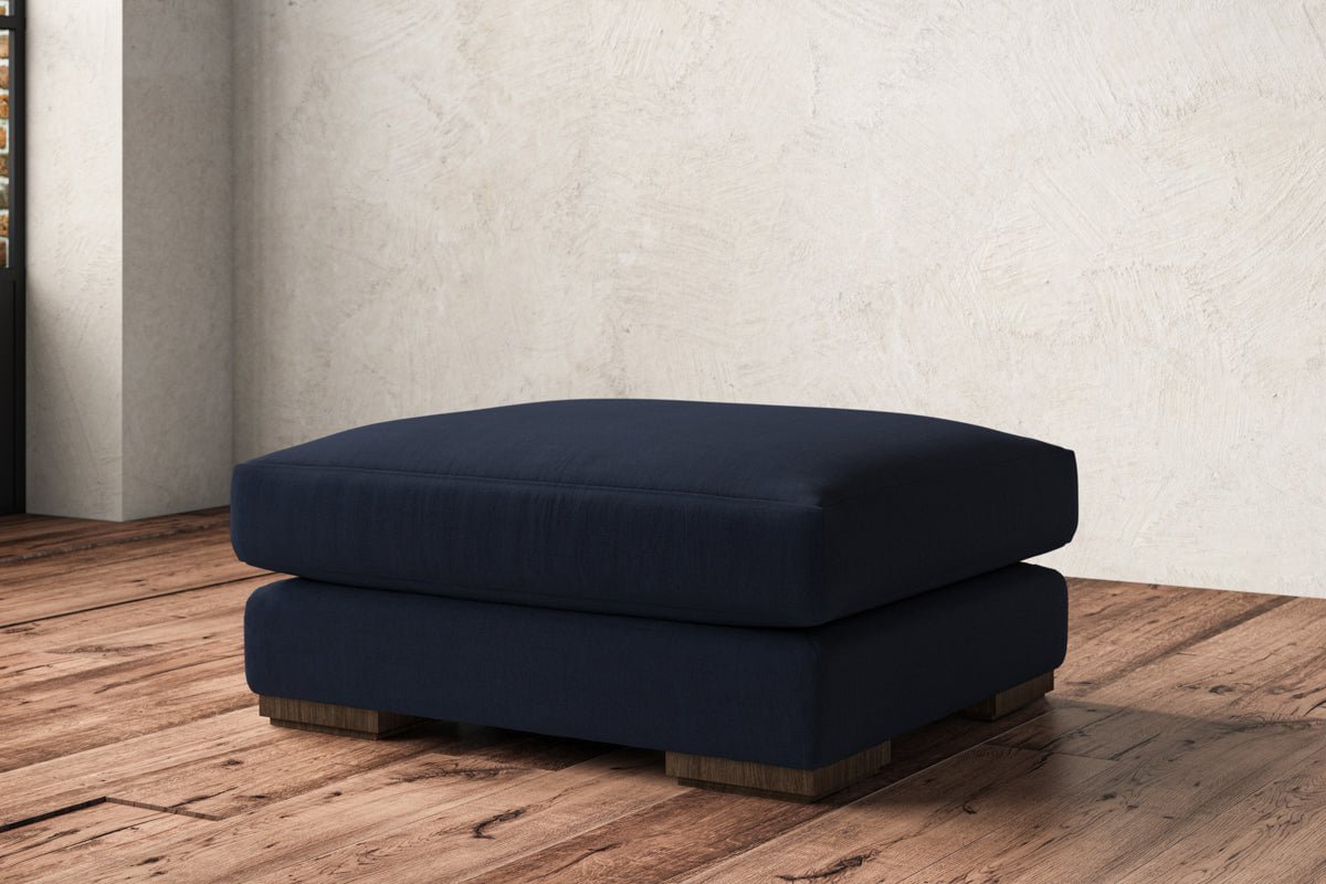 Guddu Large Footstool - Brera Linen Indigo